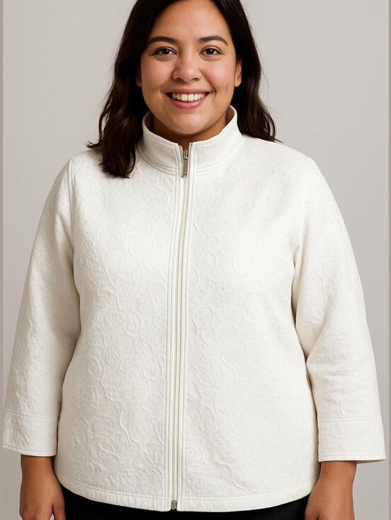 Laura Ashley Tops - Laura Ashley White Rose Textured Zip Front Jacket Large Floral